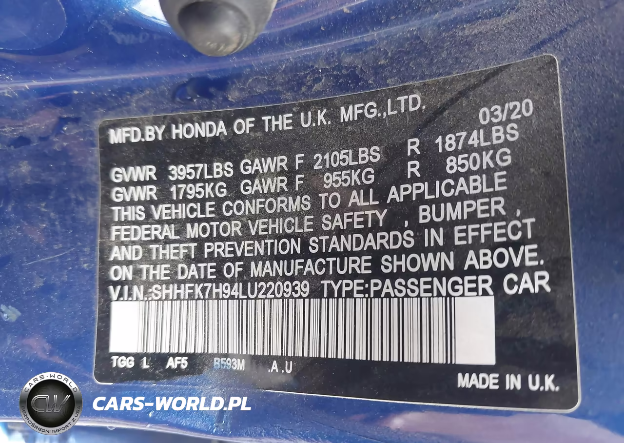2020 Honda Civic Sport Touring VIN:SHHFK7H94LU220939 - 9