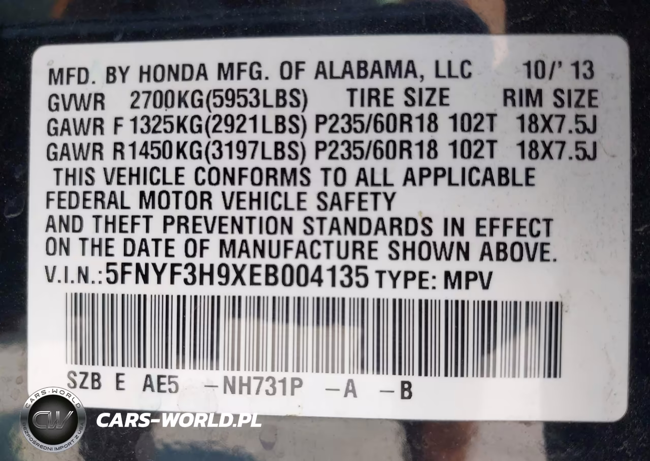 2014 Honda Pilot Touring VIN:5FNYF3H9XEB004135 - 9