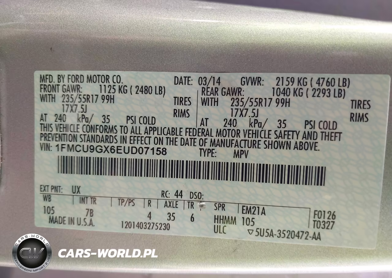 2014 Ford Escape Se VIN:1FMCU9GX6EUD07158 - 9