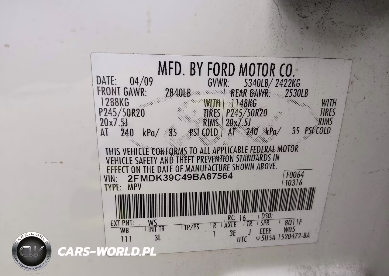2009 Ford Edge Limited VIN:2FMDK39C49BA87564 - 9