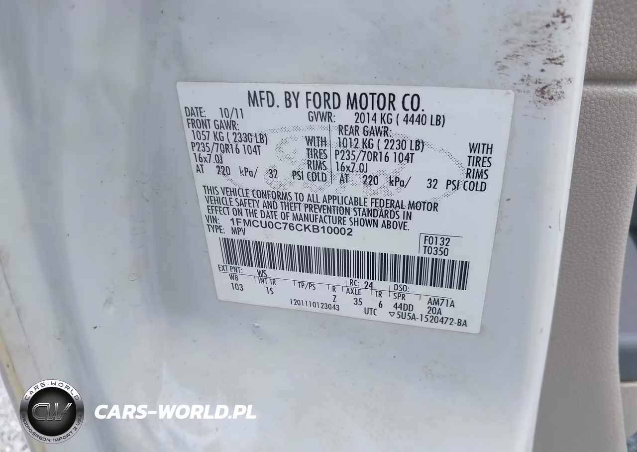 2012 Ford Escape Xls VIN:1FMCU0C76CKB10002 - 9