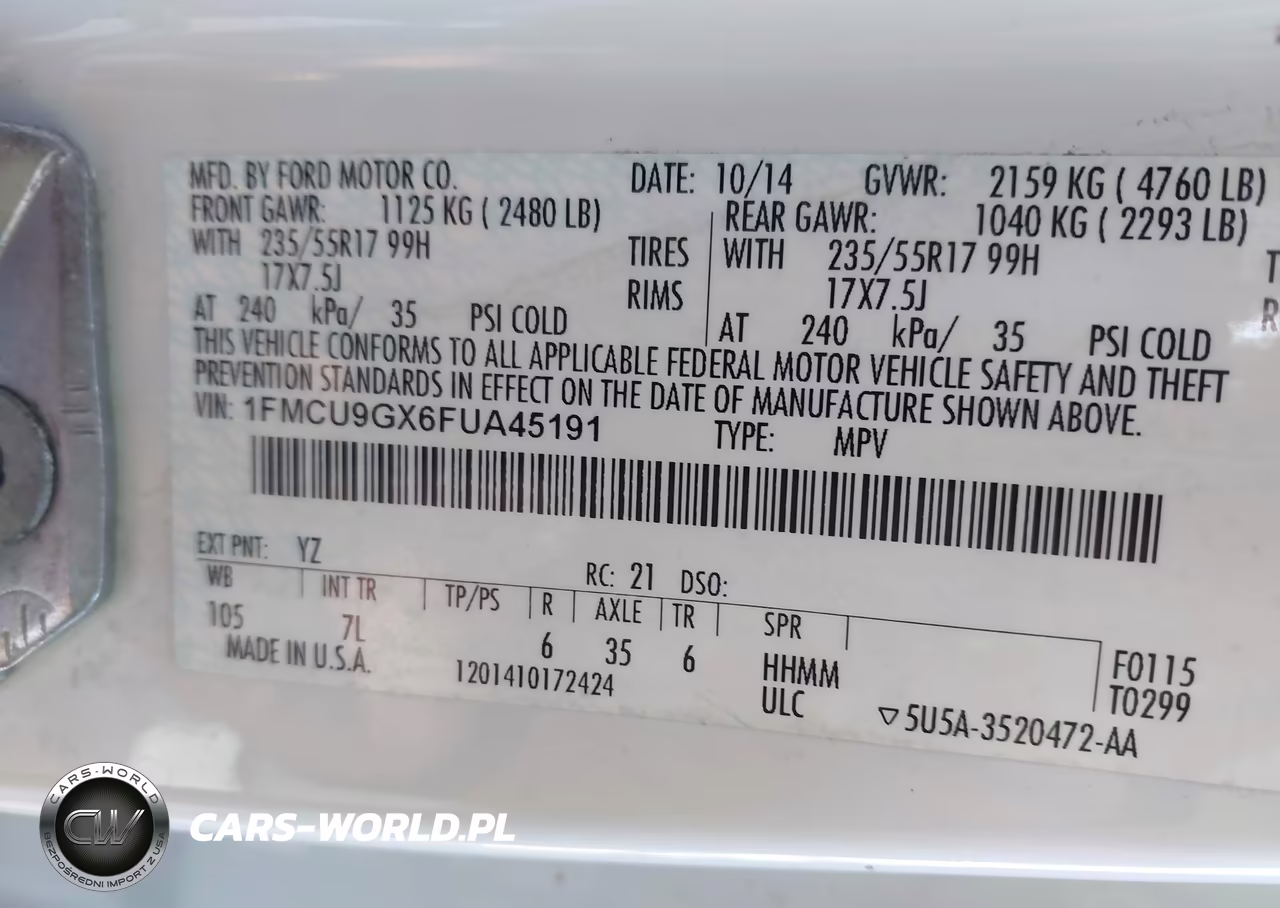 2015 Ford Escape Se VIN:1FMCU9GX6FUA45191 - 9