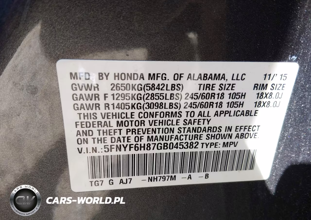 2016 Honda Pilot Ex-L VIN:5FNYF6H87GB045382 - 9