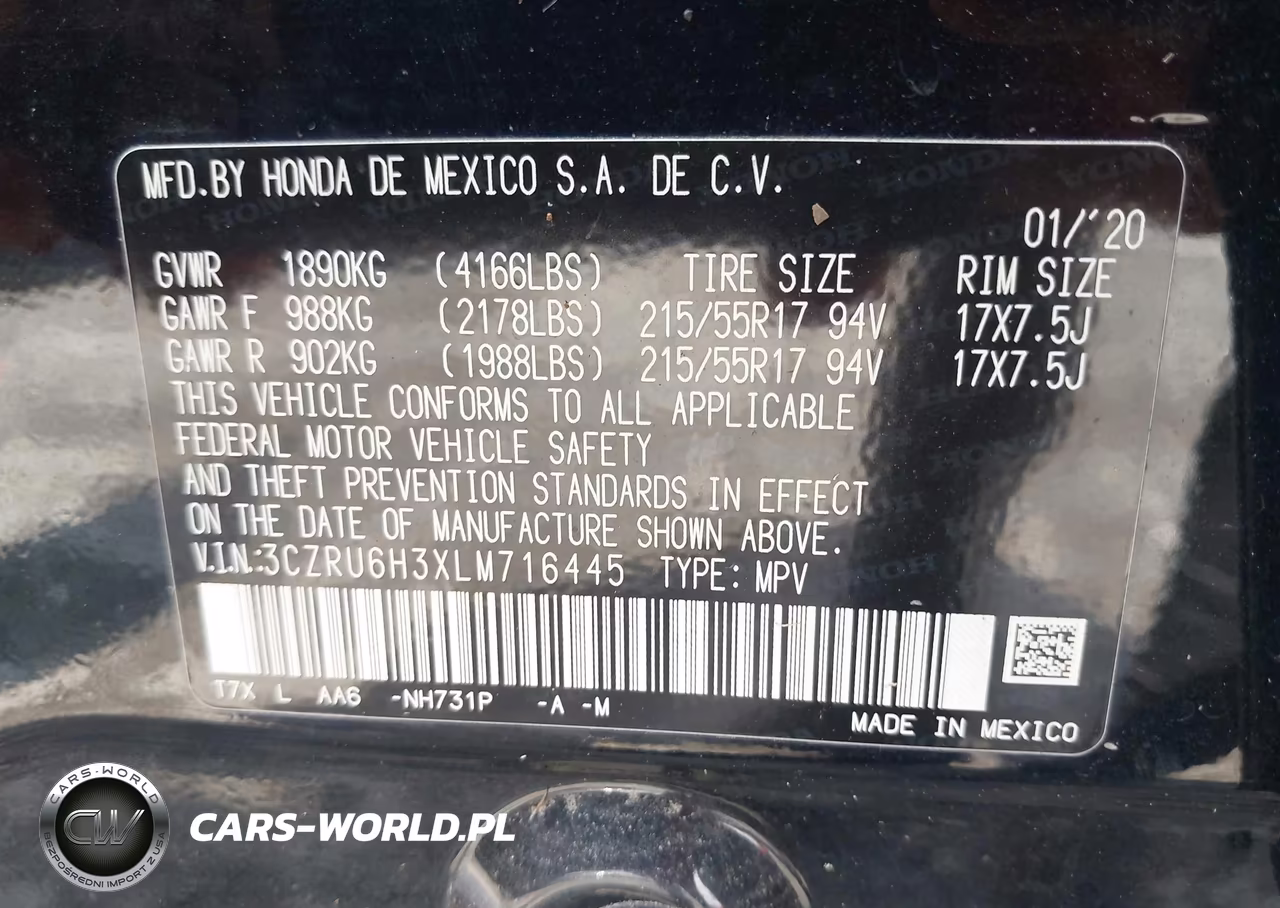 2020 Honda Hr-V Awd Lx VIN:3CZRU6H3XLM716445 - 9