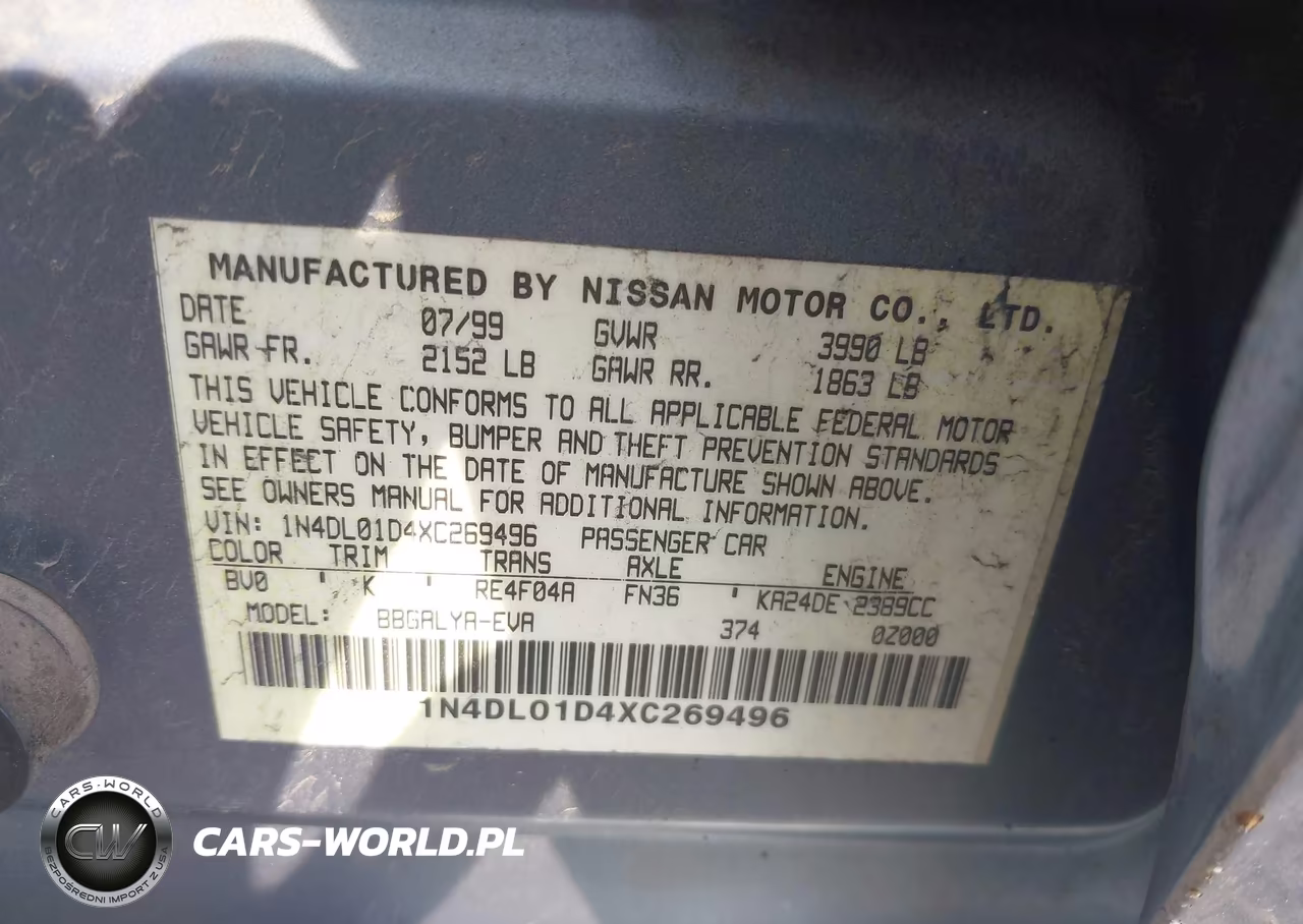 1999 Nissan Altima Gle-Gxe-Se-Se-L-Xe VIN:1N4DL01D4XC269496 - 9