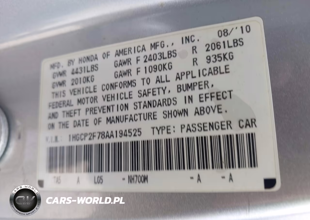 2010 Honda Accord 2.4 Ex VIN:1HGCP2F78AA194525 - 9