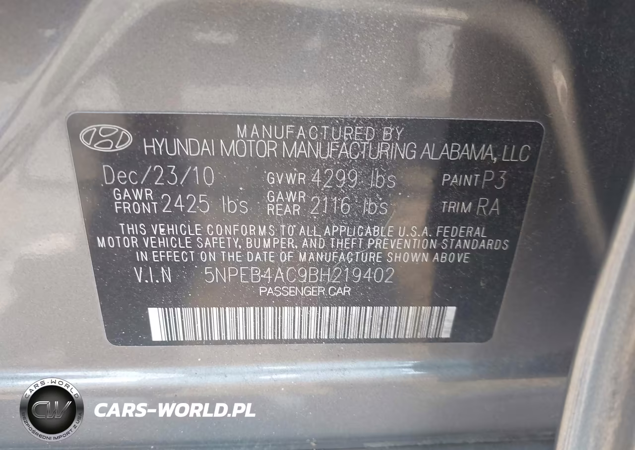 2011 Hyundai Sonata Gls VIN:5NPEB4AC9BH219402 - 9