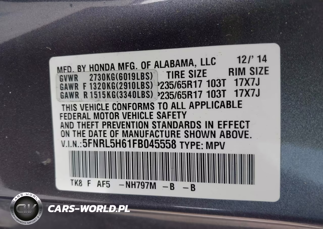 2015 Honda Odyssey Ex-L VIN:5FNRL5H61FB045558 - 9