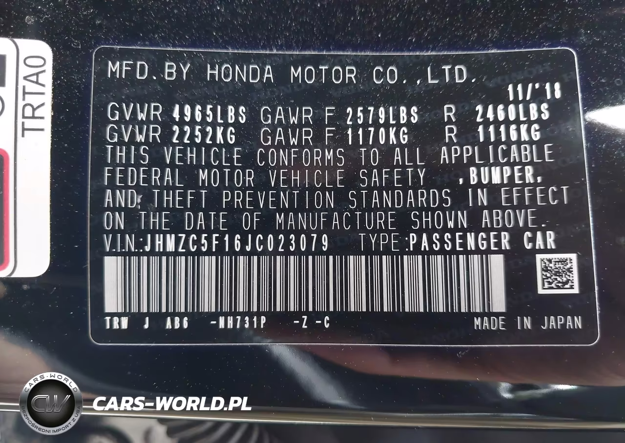 2018 Honda Clarity Plug-In Hybrid VIN:JHMZC5F16JC023079 - 9