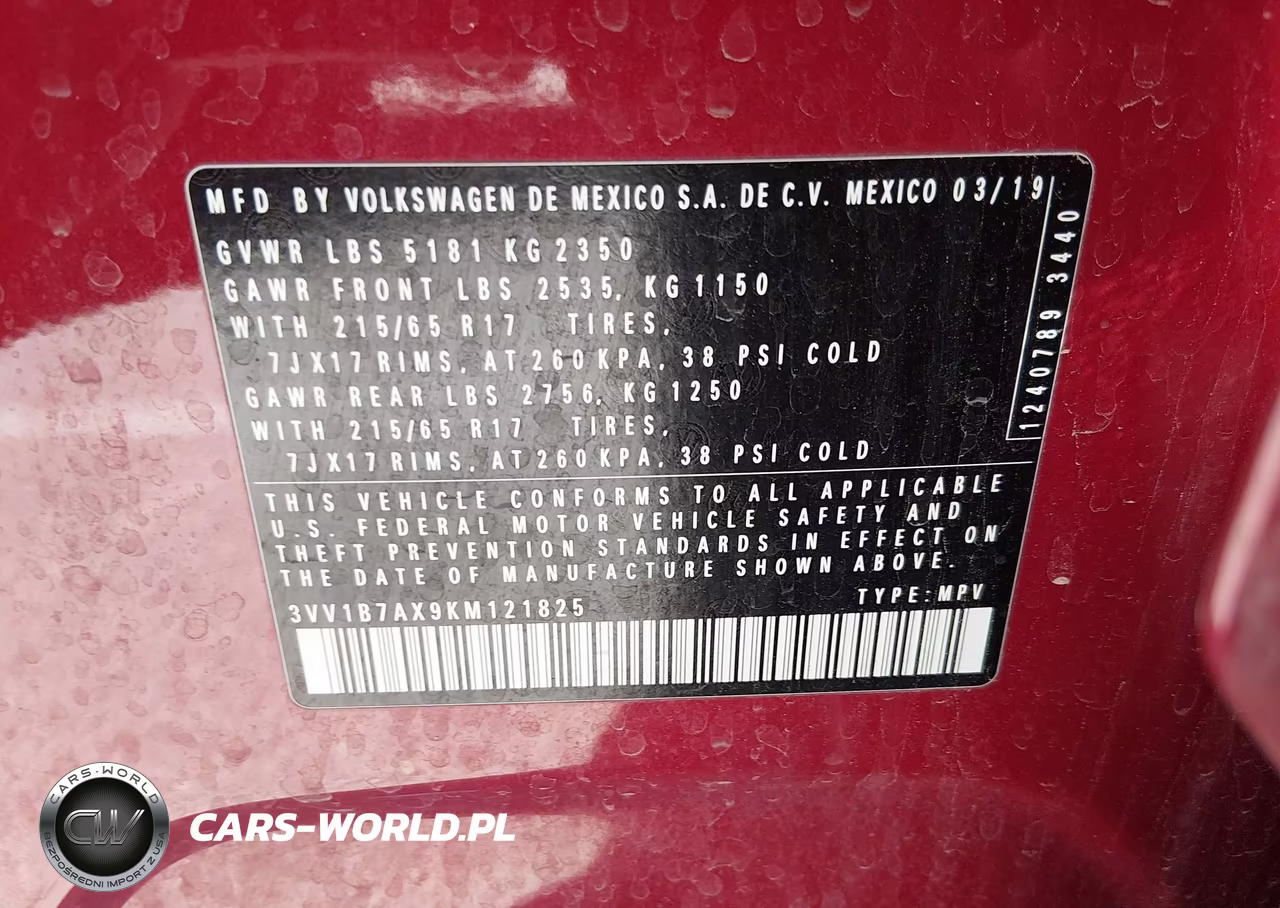 2019 Volkswagen Tiguan 2.0T S VIN:3VV1B7AX9KM121825 - 9