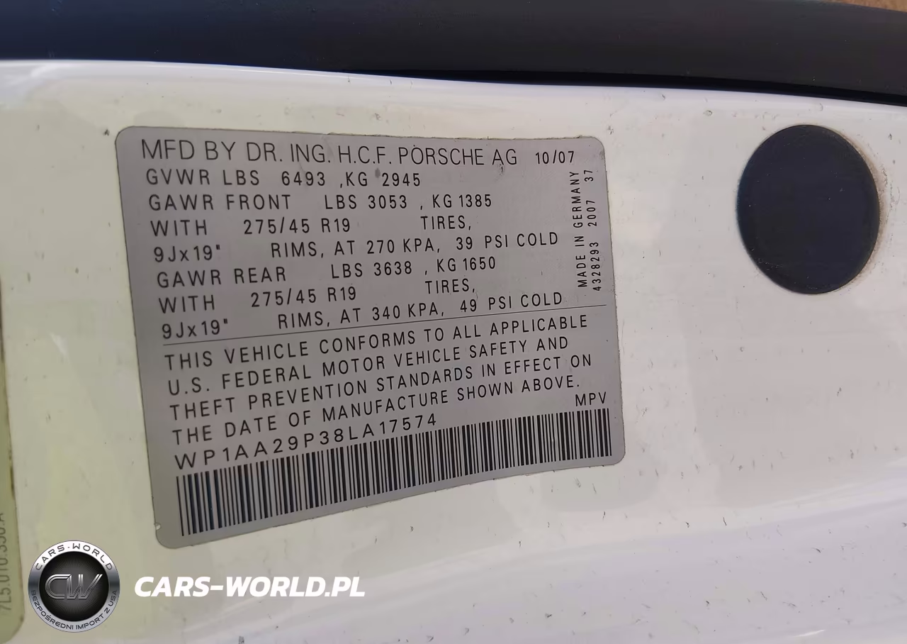 2008 Porsche Cayenne VIN:WP1AA29P38LA17574 - 9