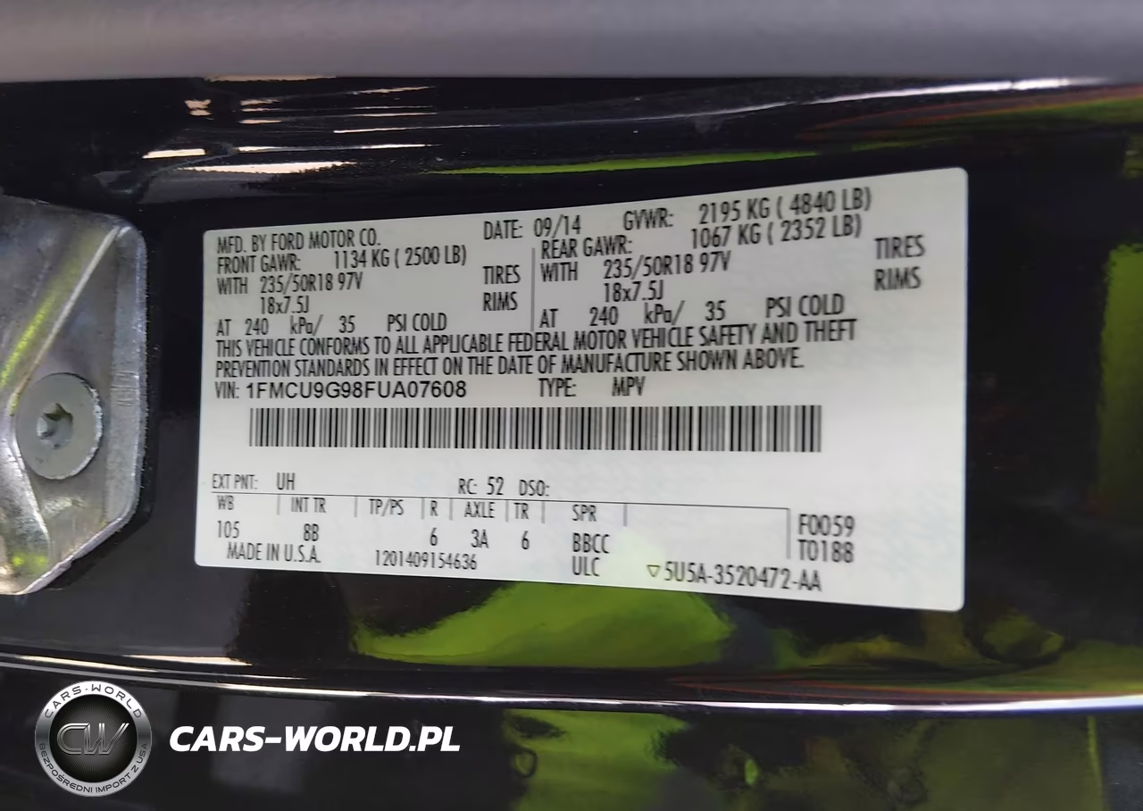 2015 Ford Escape Se VIN:1FMCU9G98FUA07608 - 9