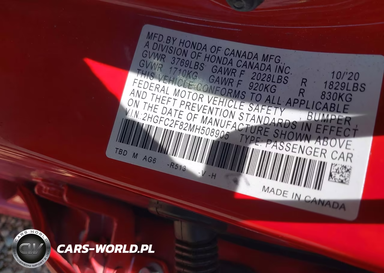 2021 Honda Civic Sport VIN:2HGFC2F82MH508905 - 9