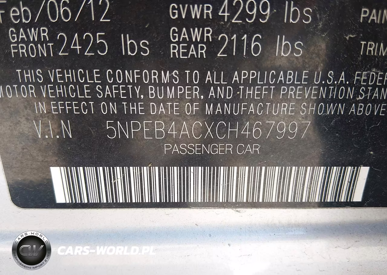 2012 Hyundai Sonata Gls VIN:5NPEB4ACXCH467997 - 9