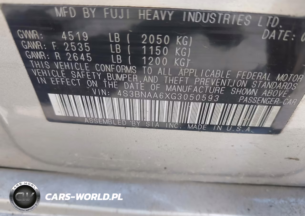 2016 Subaru Legacy 2.5I VIN:4S3BNAA6XG3050593 - 9