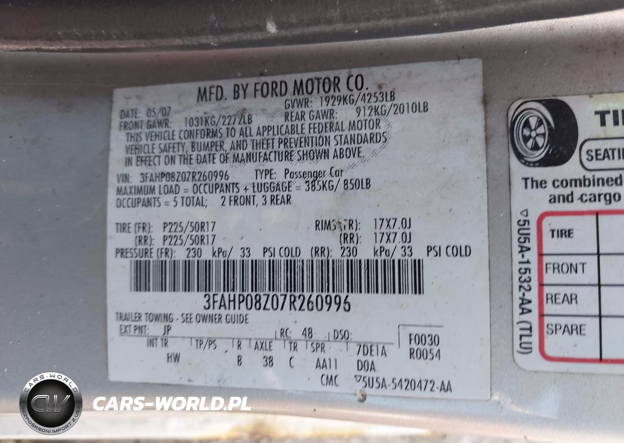 2007 Ford Fusion Sel VIN:3FAHP08Z07R260996 - 9