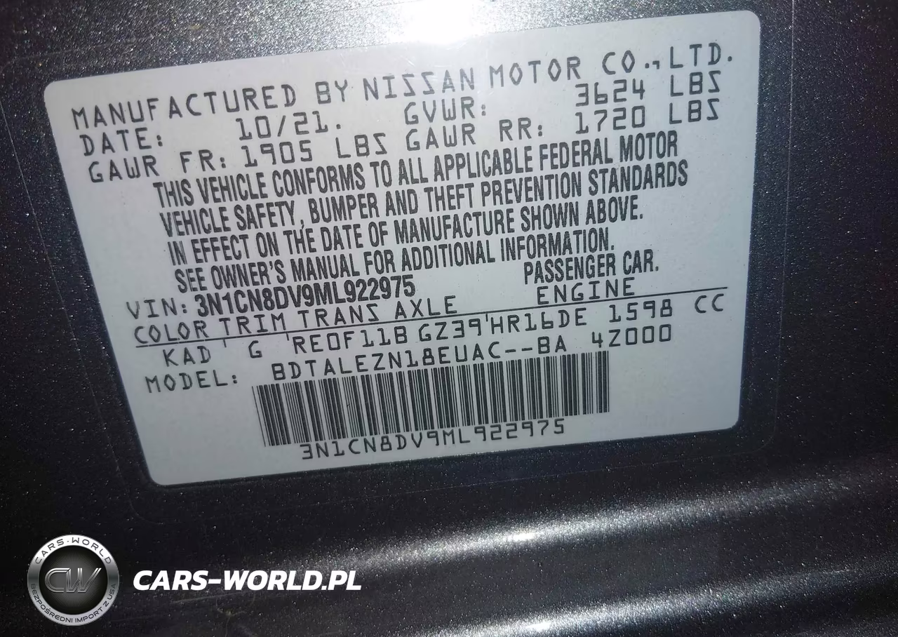 2021 Nissan Versa S Xtronic Cvt VIN:3N1CN8DV9ML922975 - 9