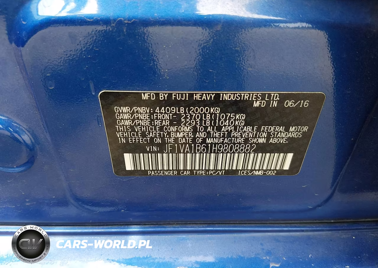2017 Subaru Wrx VIN:JF1VA1B61H9808882 - 9
