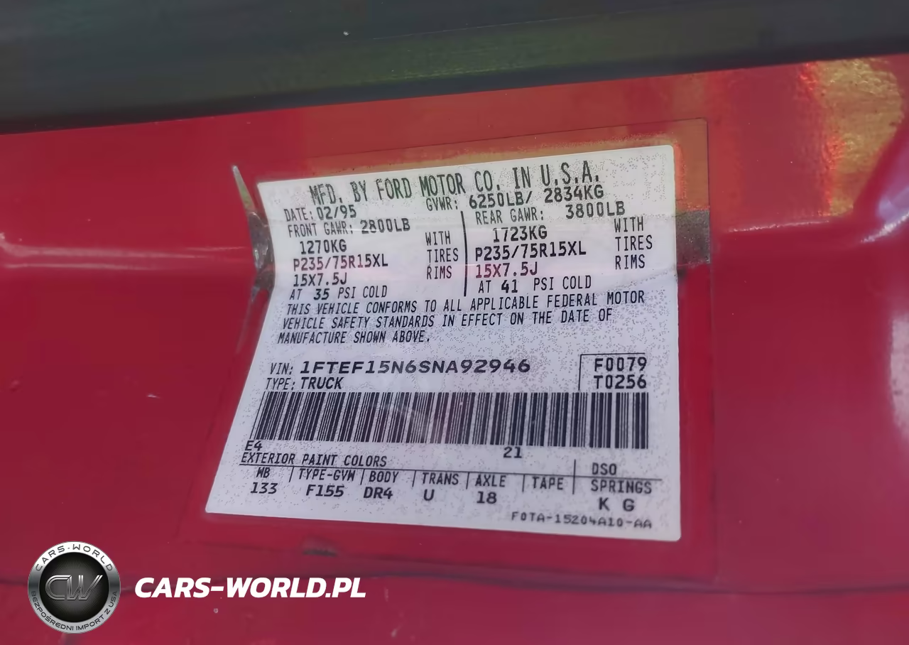 1995 Ford F150 VIN:1FTEF15N6SNA92946 - 9