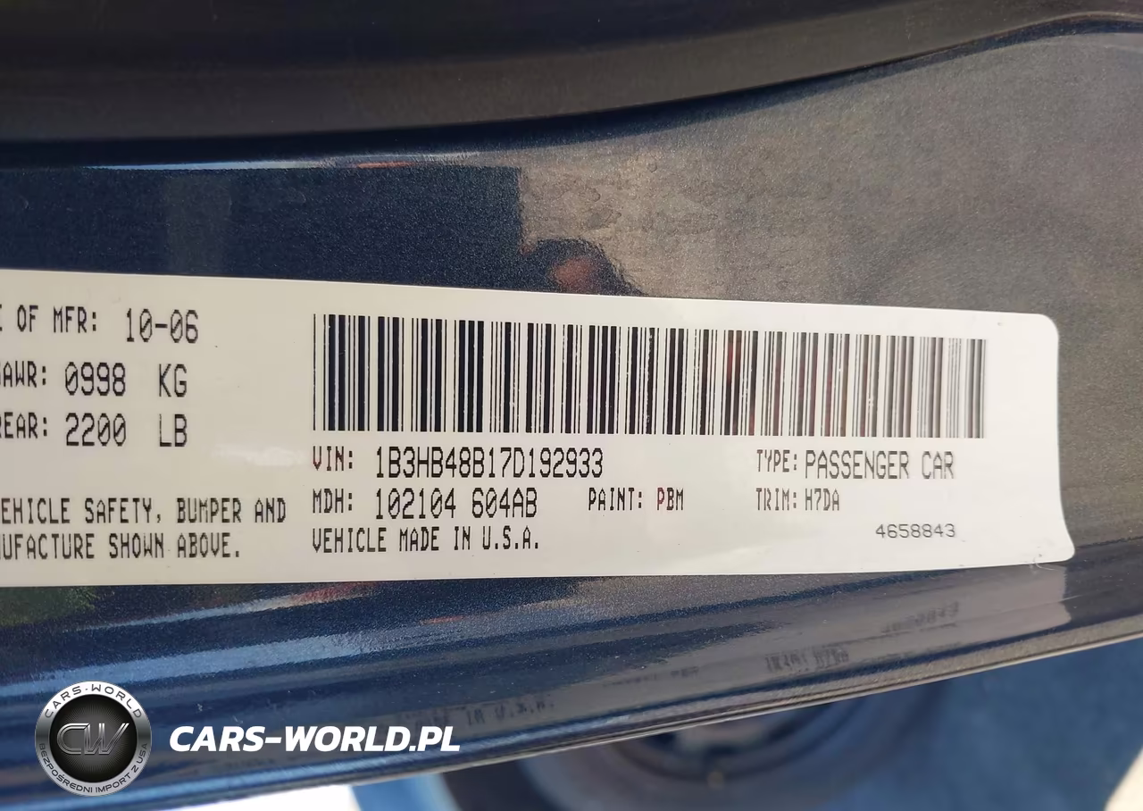 2007 Dodge Caliber Sxt VIN:1B3HB48B17D192933 - 9