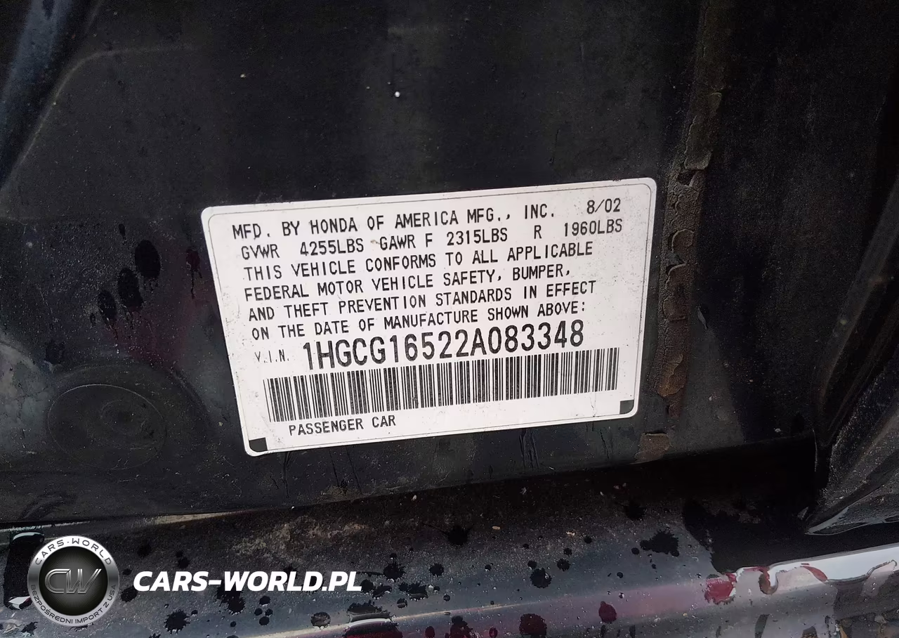 2002 Honda Accord 3.0 Ex VIN:1HGCG16522A083348 - 9