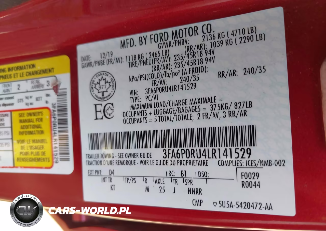 2020 Ford Fusion Hybrid Titanium VIN:3FA6P0RU4LR141529 - 9
