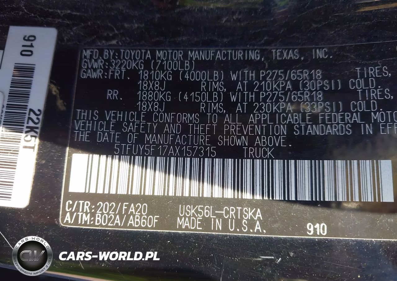 2010 Toyota Tundra Grade 5.7L V8 VIN:5TFUY5F17AX157315 - 9
