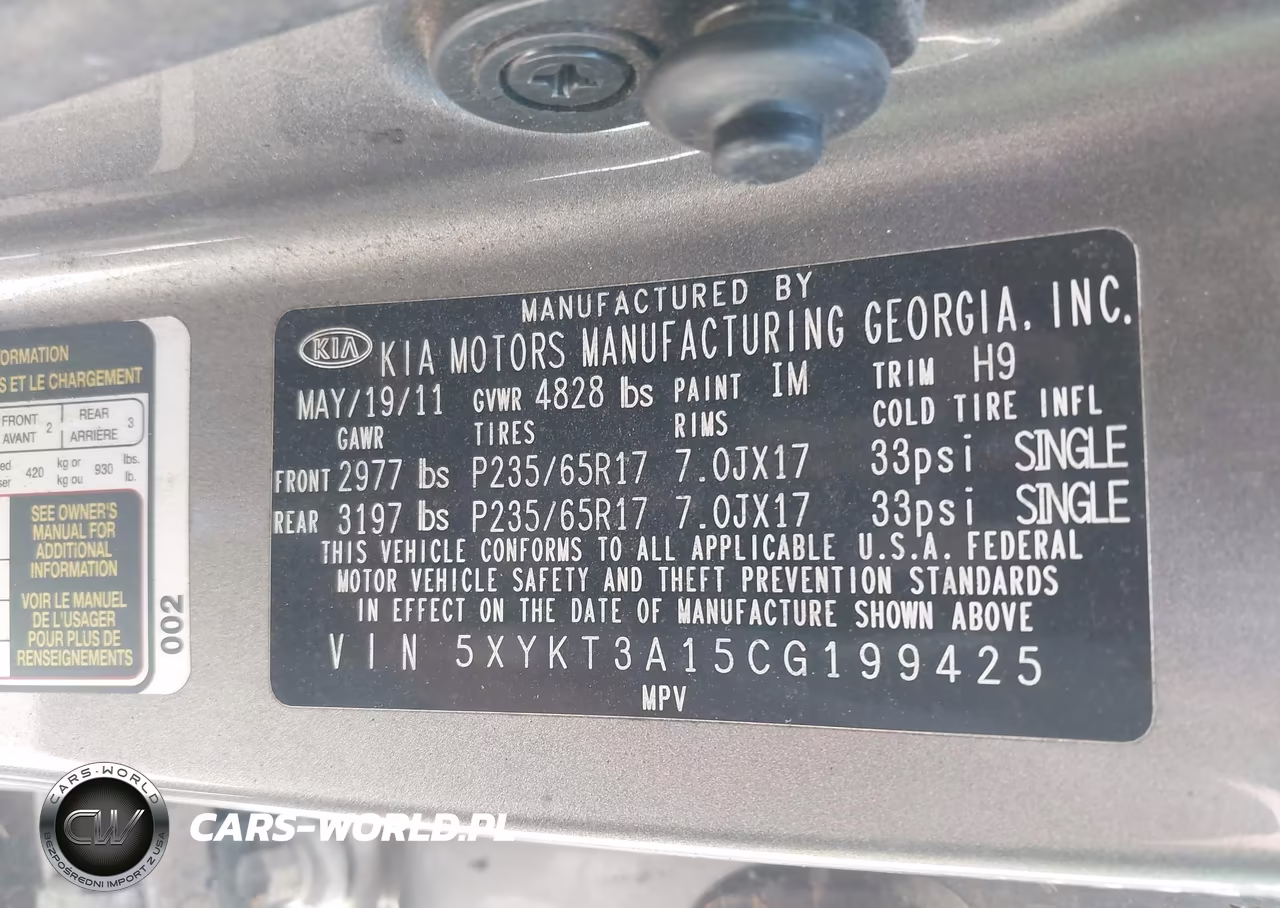 2012 Kia Sorento Lx VIN:5XYKT3A15CG199425 - 9