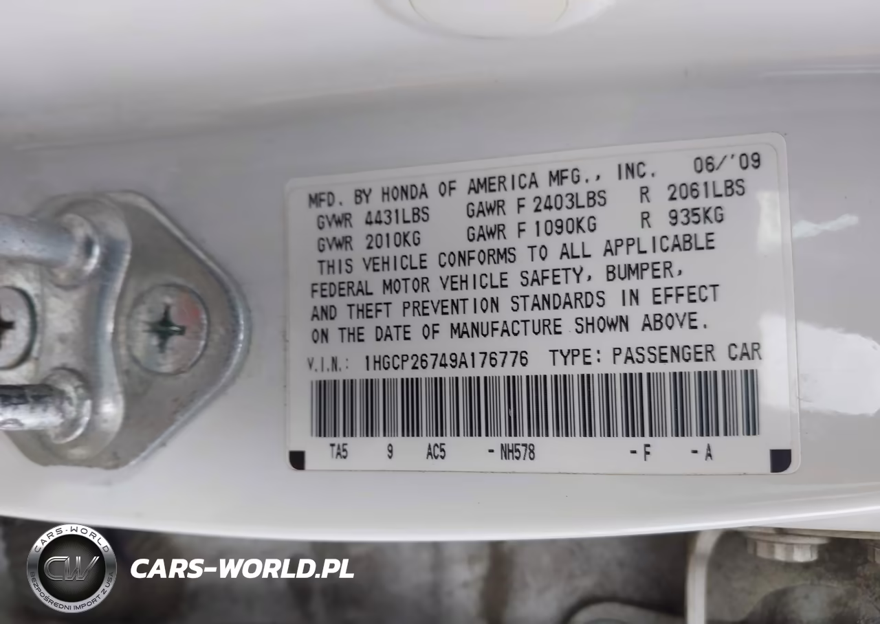 2009 Honda Accord Ex VIN:1HGCP26749A176776 - 9