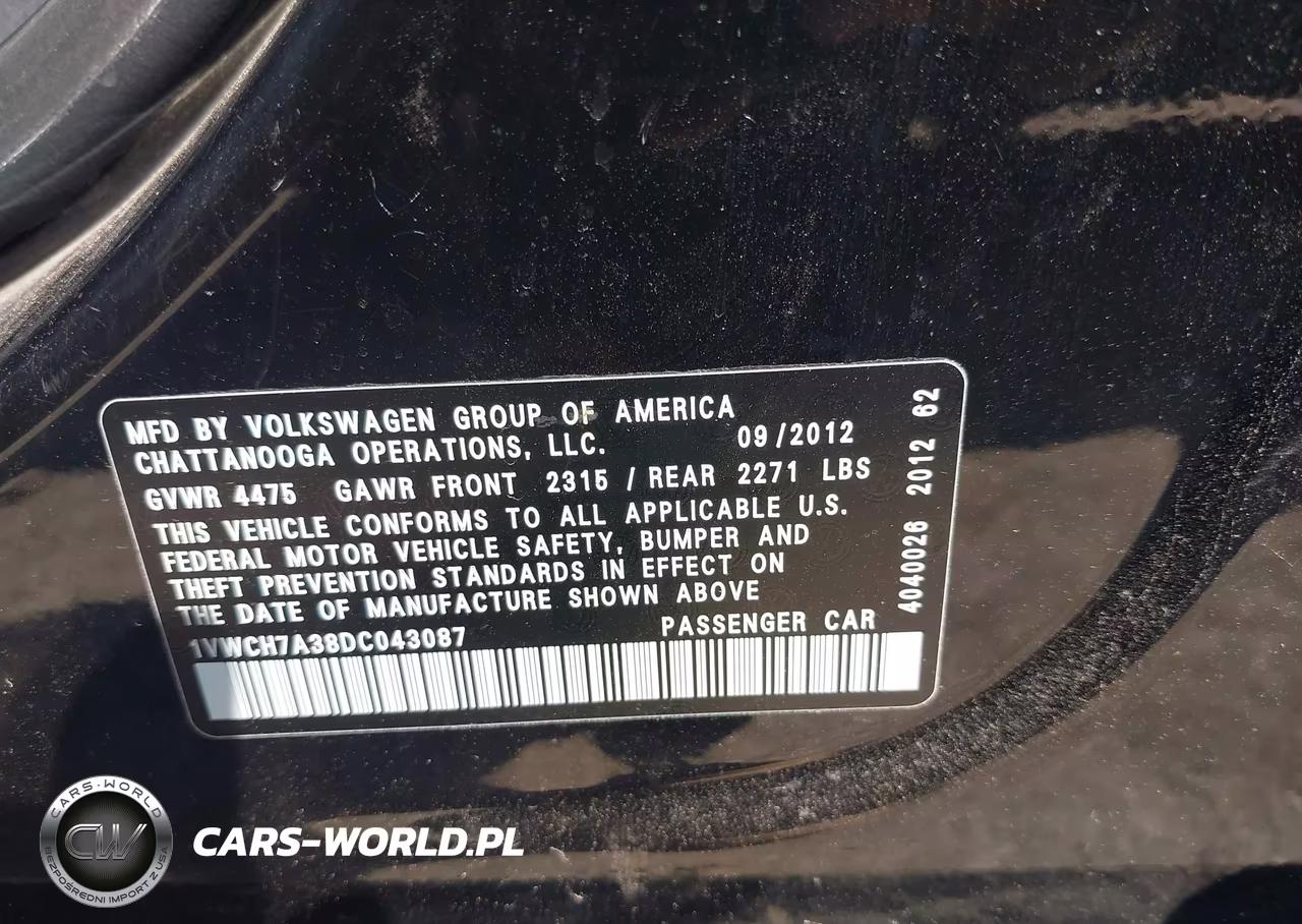 2013 Volkswagen Passat 2.5L Sel Premium VIN:1VWCH7A38DC043087 - 9