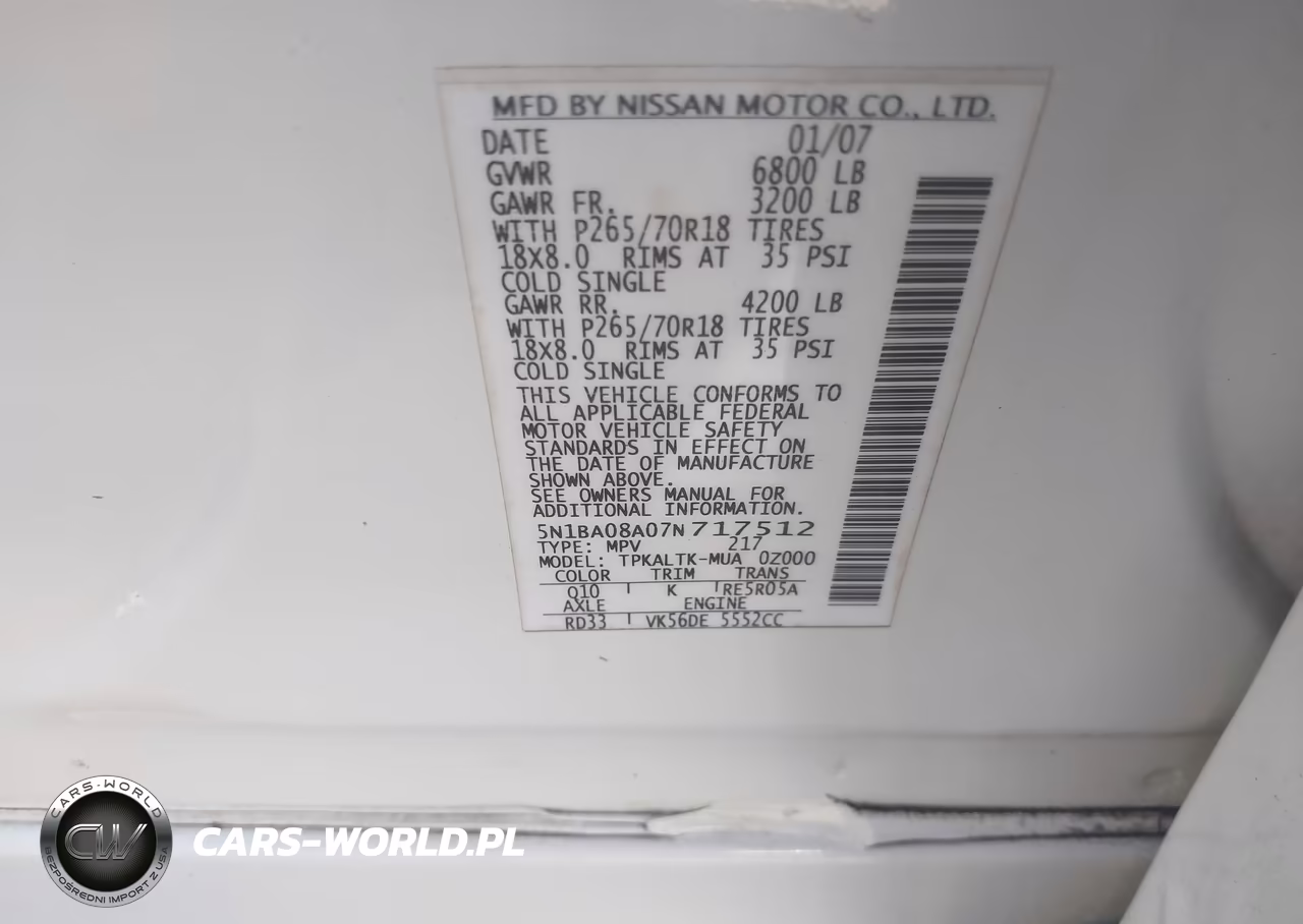 2007 Nissan Armada Se VIN:5N1BA08A07N717512 - 9