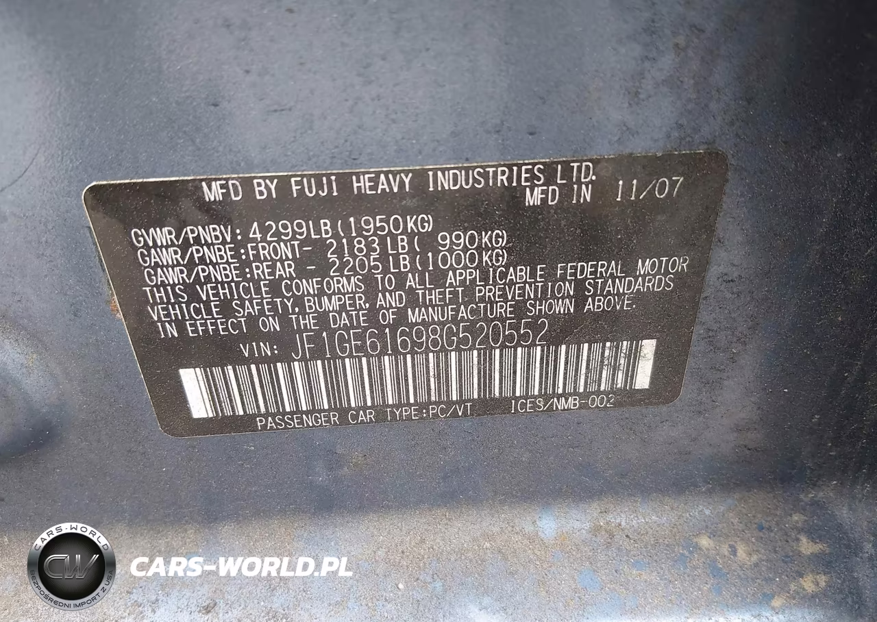 2008 Subaru Impreza 2.5I VIN:JF1GE61698G520552 - 9