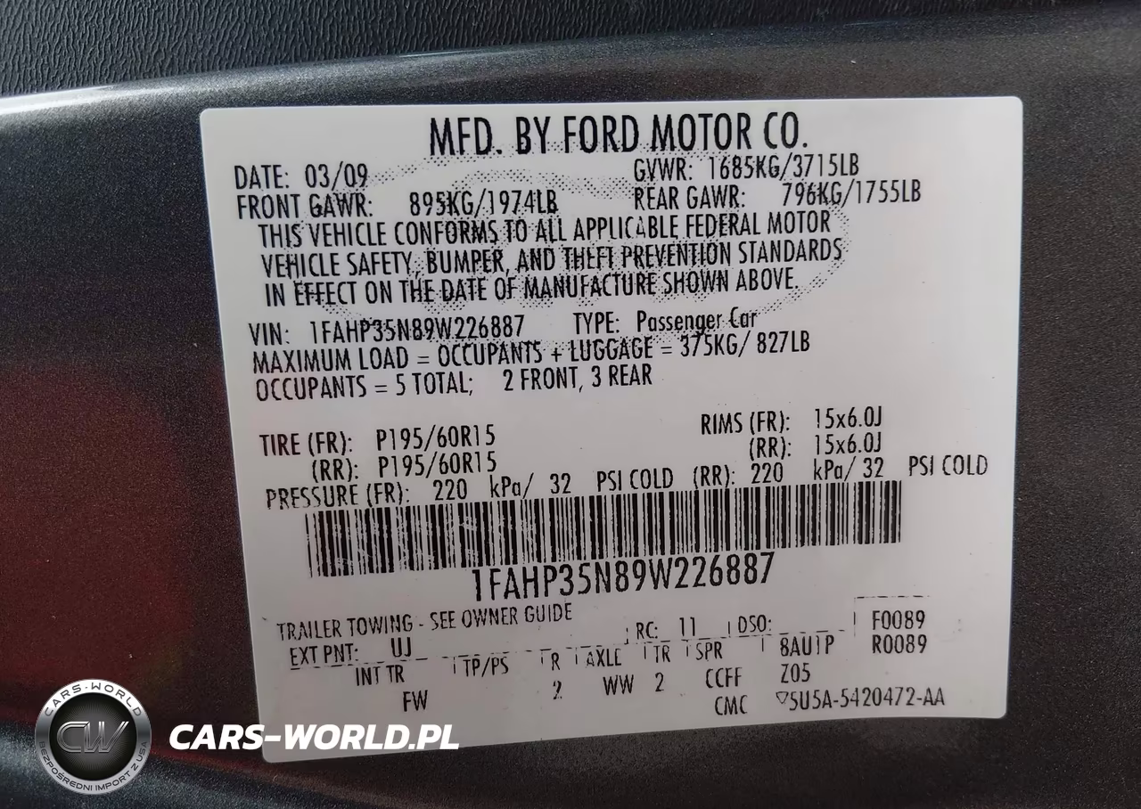 2009 Ford Focus Se VIN:1FAHP35N89W226887 - 9