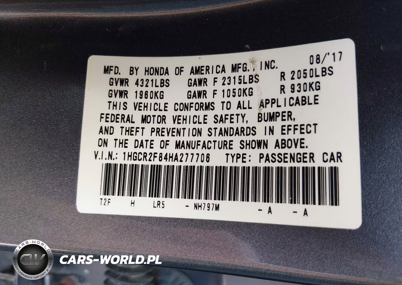 2017 Honda Accord Ex-L VIN:1HGCR2F84HA277706 - 9