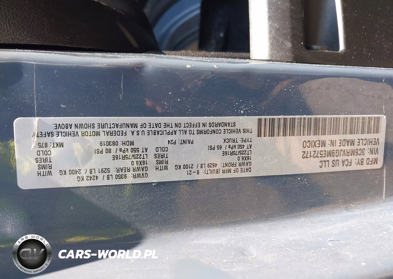 2021 Ram Promaster 3500 Cargo Van High Roof 159 Wb Ext VIN:3C6MRVJG9ME572172 - 8