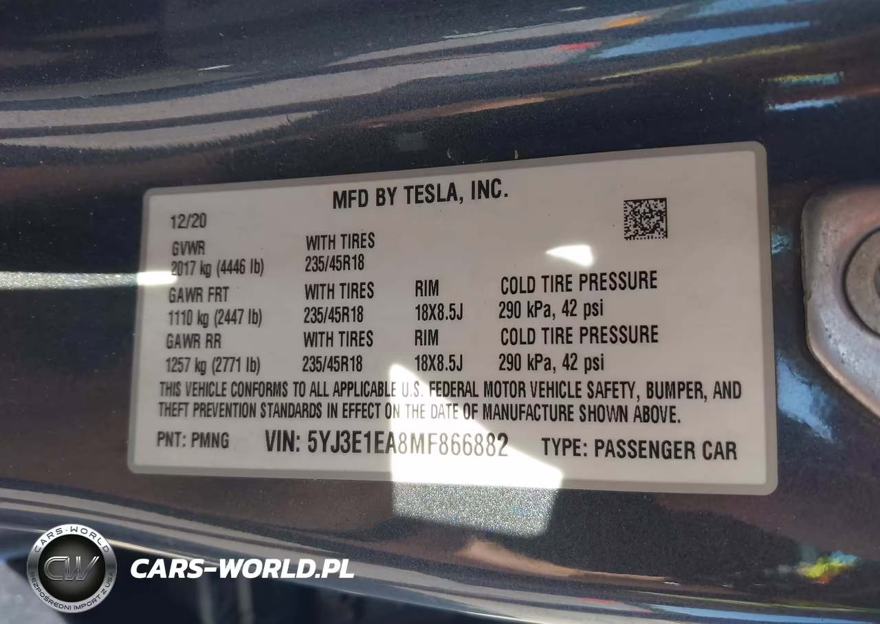 2021 Tesla Model 3 Standard Range Plus Rear-Wheel Drive VIN:5YJ3E1EA8MF866882 - 9