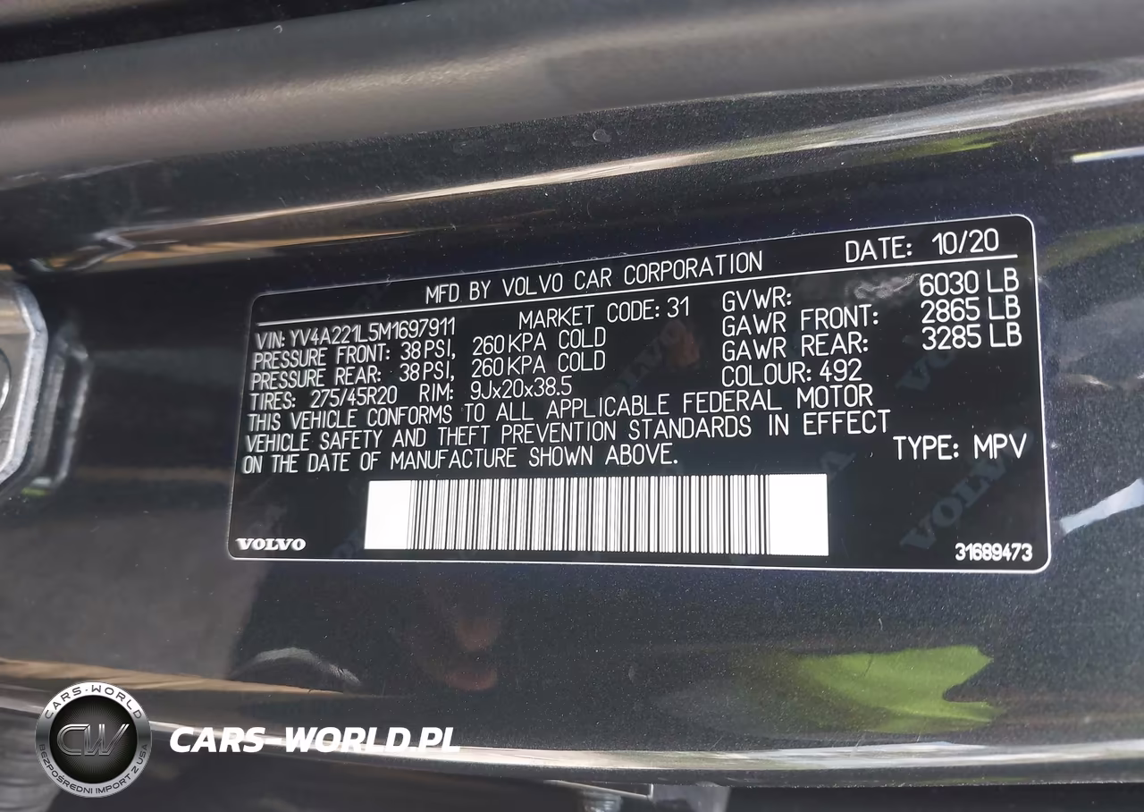 2021 Volvo Xc90 T6 Inscription 6 Passenger VIN:YV4A221L5M1697911 - 9