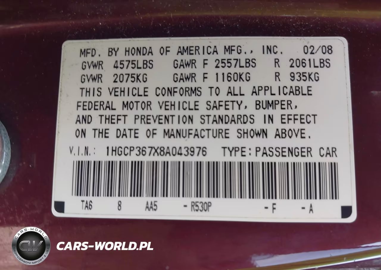 2008 Honda Accord 3.5 Ex VIN:1HGCP367X8A043976 - 9
