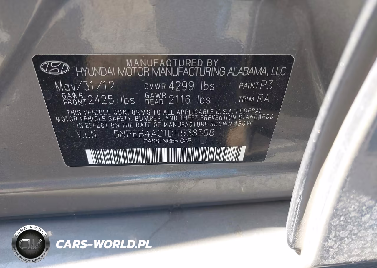 2013 Hyundai Sonata Gls VIN:5NPEB4AC1DH538568 - 9