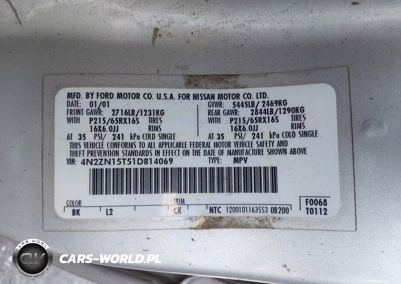 2001 Nissan Quest Gxe VIN:4N2ZN15T51D814069 - 9
