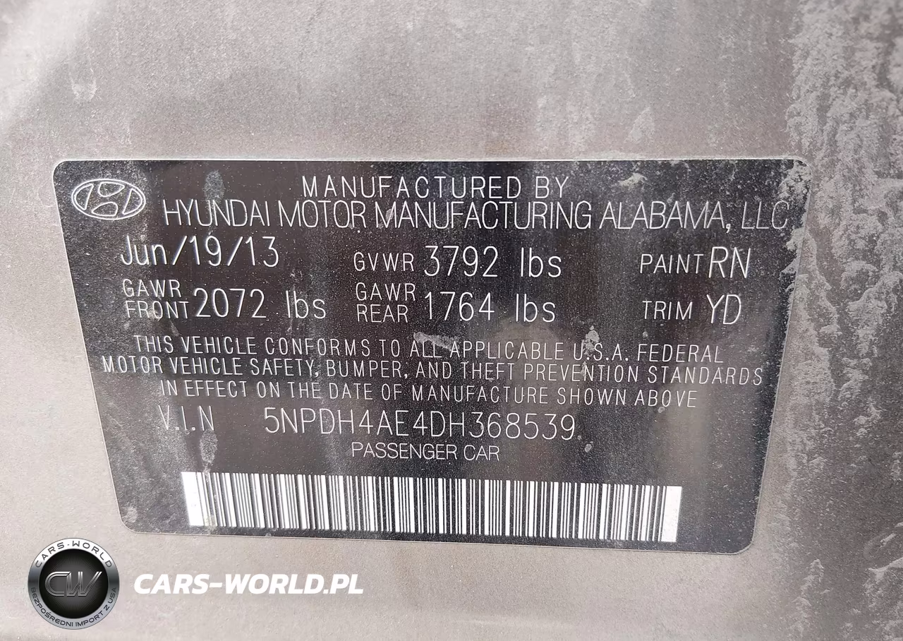 2013 Hyundai Elantra Gls VIN:5NPDH4AE4DH368539 - 9