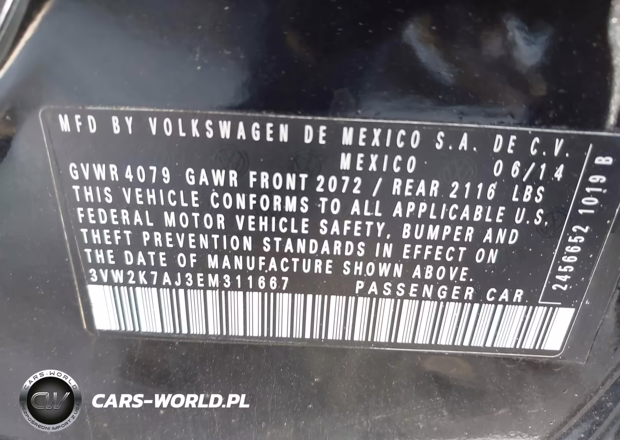 2014 Volkswagen Jetta 2.0L S VIN:3VW2K7AJ3EM311667 - 9