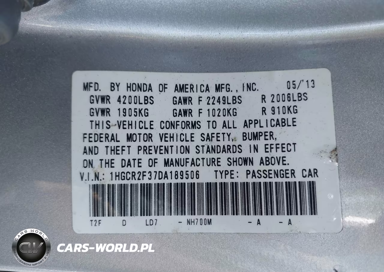 2013 Honda Accord Lx VIN:1HGCR2F37DA189506 - 9