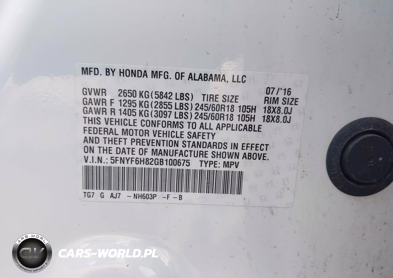 2016 Honda Pilot Ex-L VIN:5FNYF6H82GB100675 - 9