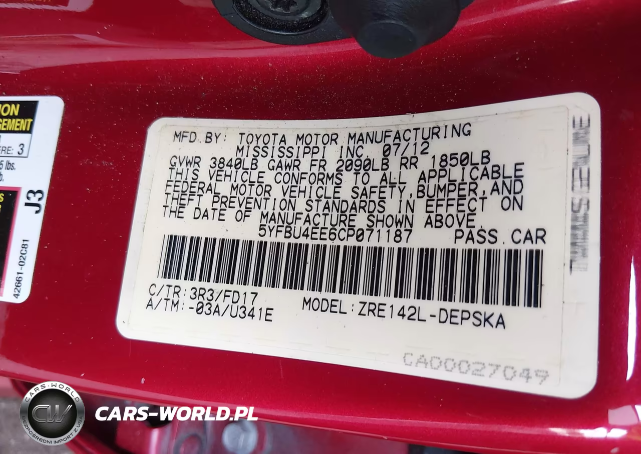 2012 Toyota Corolla S VIN:5YFBU4EE6CP071187 - 9