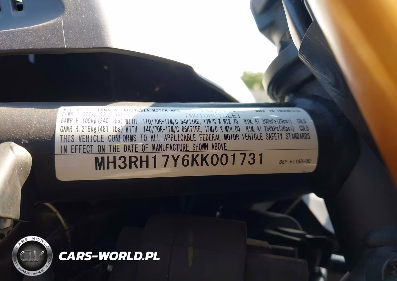 2019 Yamaha Yzfr3 VIN:MH3RH17Y6KK001731 - 10