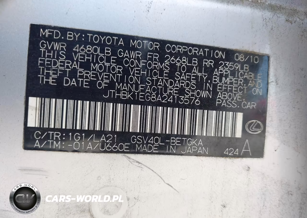 2010 Lexus Es 350 VIN:JTHBK1EG8A2413576 - 9