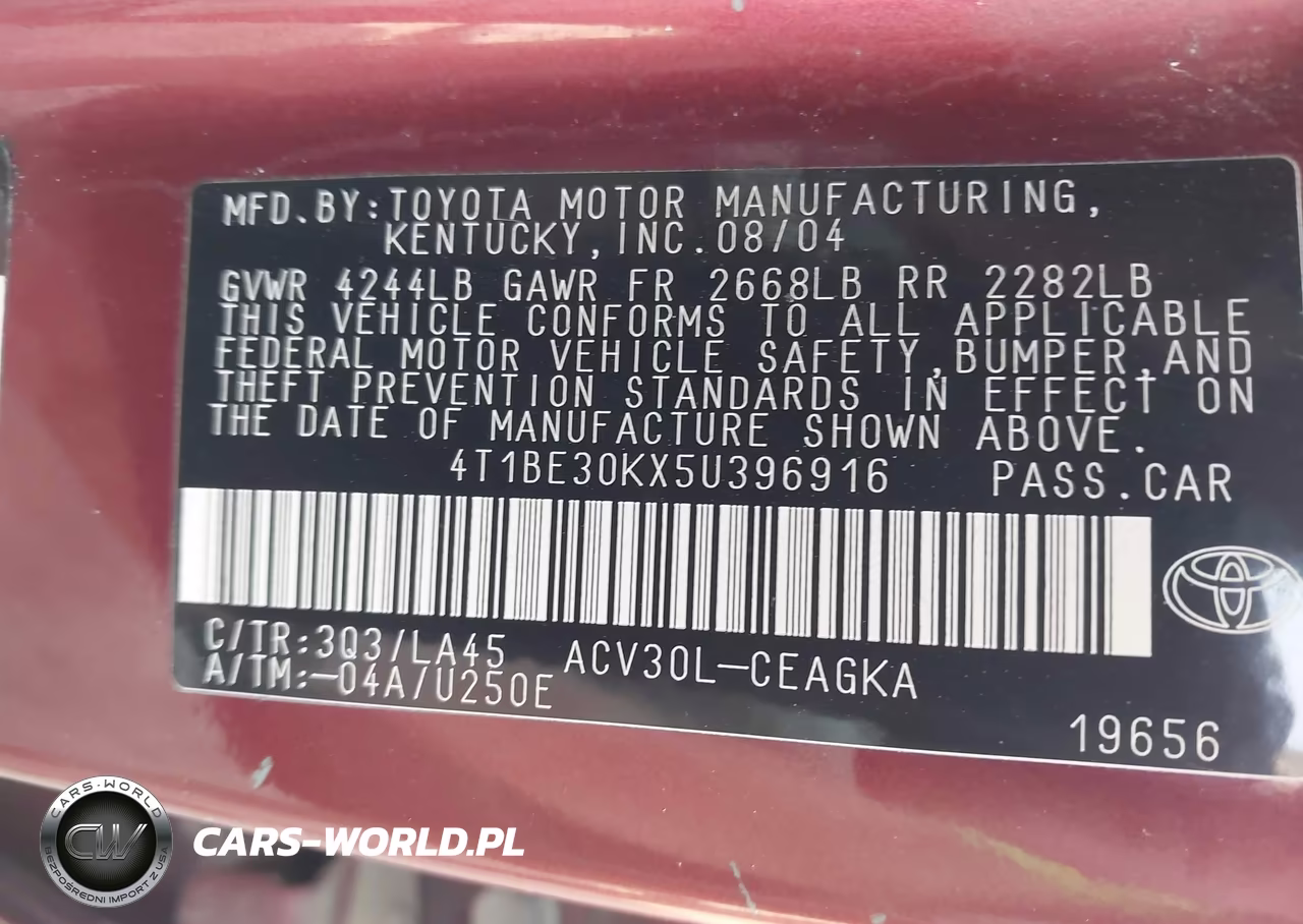 2005 Toyota Camry Xle VIN:4T1BE30KX5U396916 - 9