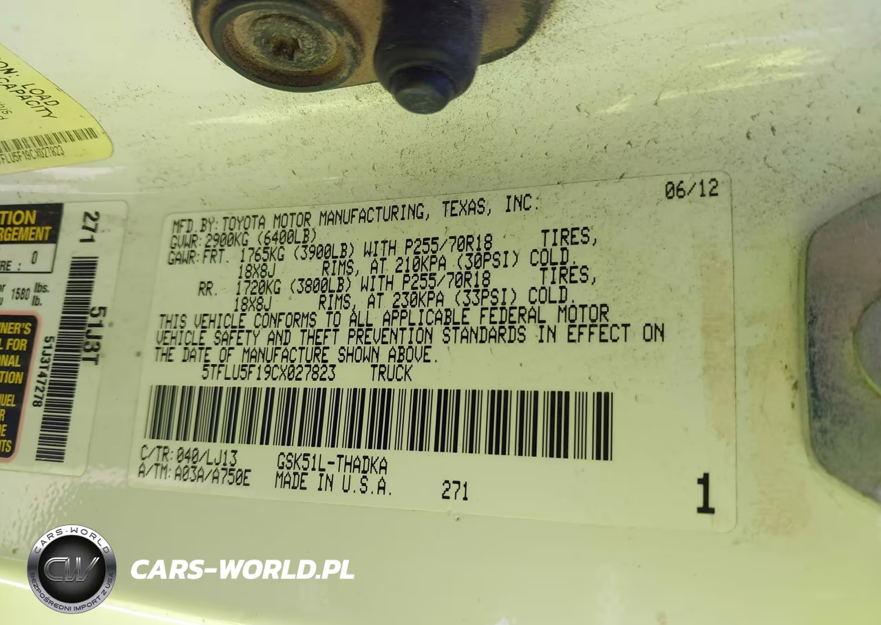 2012 Toyota Tundra Grade V6 VIN:5TFLU5F19CX027823 - 9