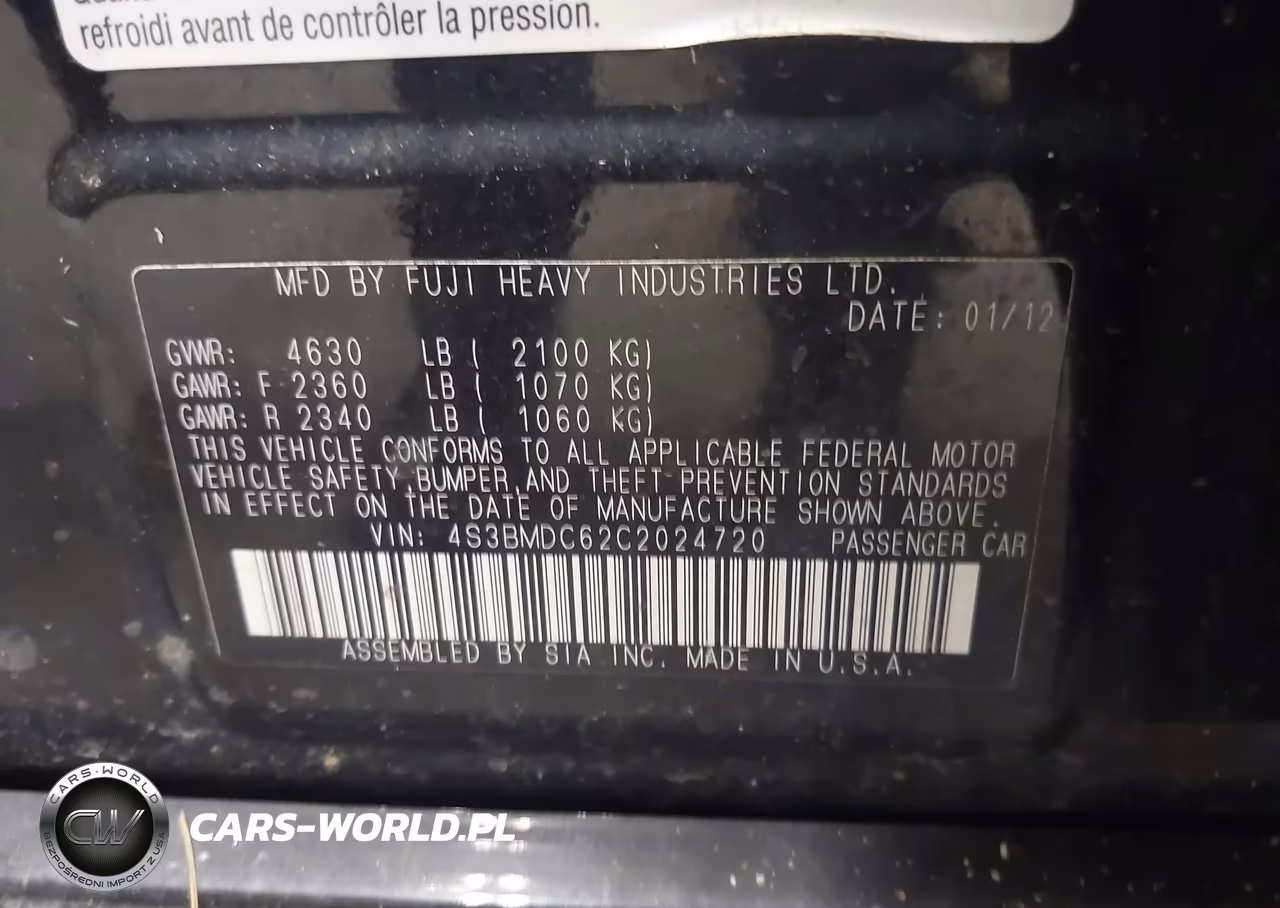 2012 Subaru Legacy 3.6R Premium VIN:4S3BMDC62C2024720 - 9